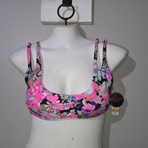 NWT Rich Black Floral Bikini Swim Top NO BOUNDARIES Size Medium
